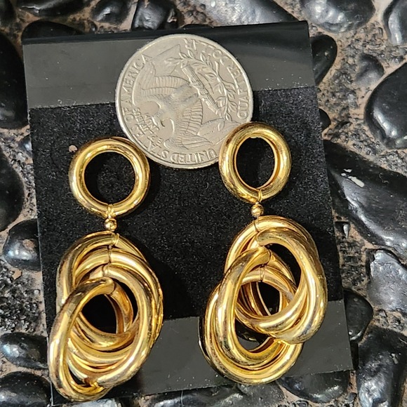 Vintage gold dangle open circle earrings‎ - Picture 2 of 4